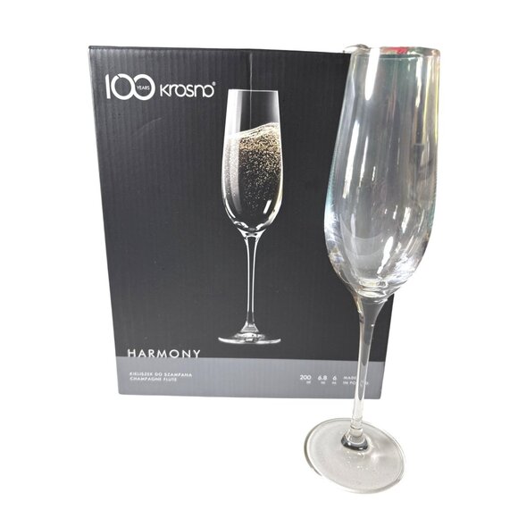 Krosno Champagne Flutes Harmony Collection NIB Set of 6 Crystalline Glass 6.8 oz - Picture 1 of 7